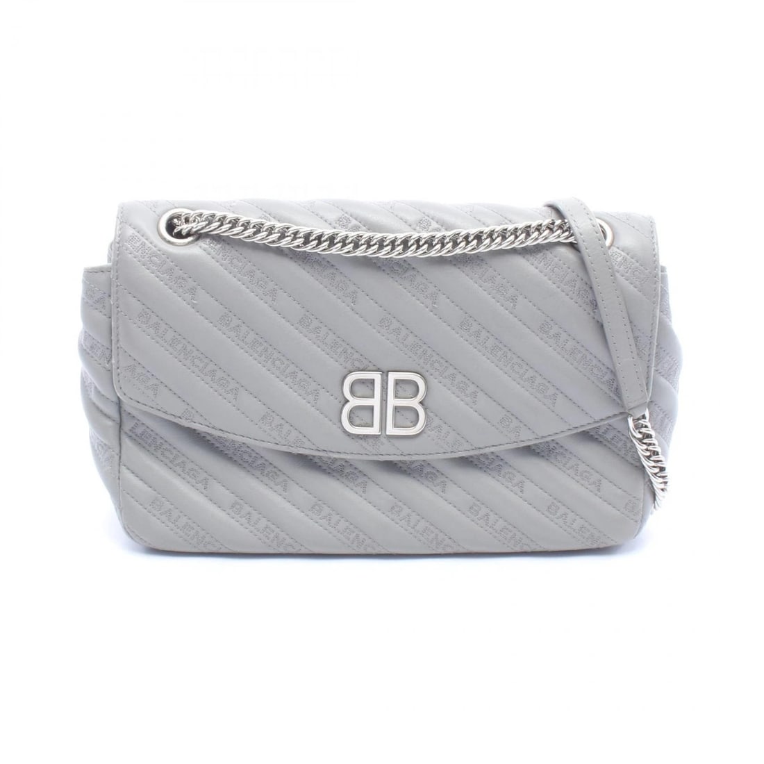BALENCIAGA BB ROUND CHAIN SHOULDER BAG: BALENCIAGA BB round chain Shoulder Bag Brand: BALENCIAGA Type: Shoulder Bag Material: leather Color: Gray??ish colors Size: (H:7.1" x W:10.6" x D:3.1") Accessories: None Accessories Notice