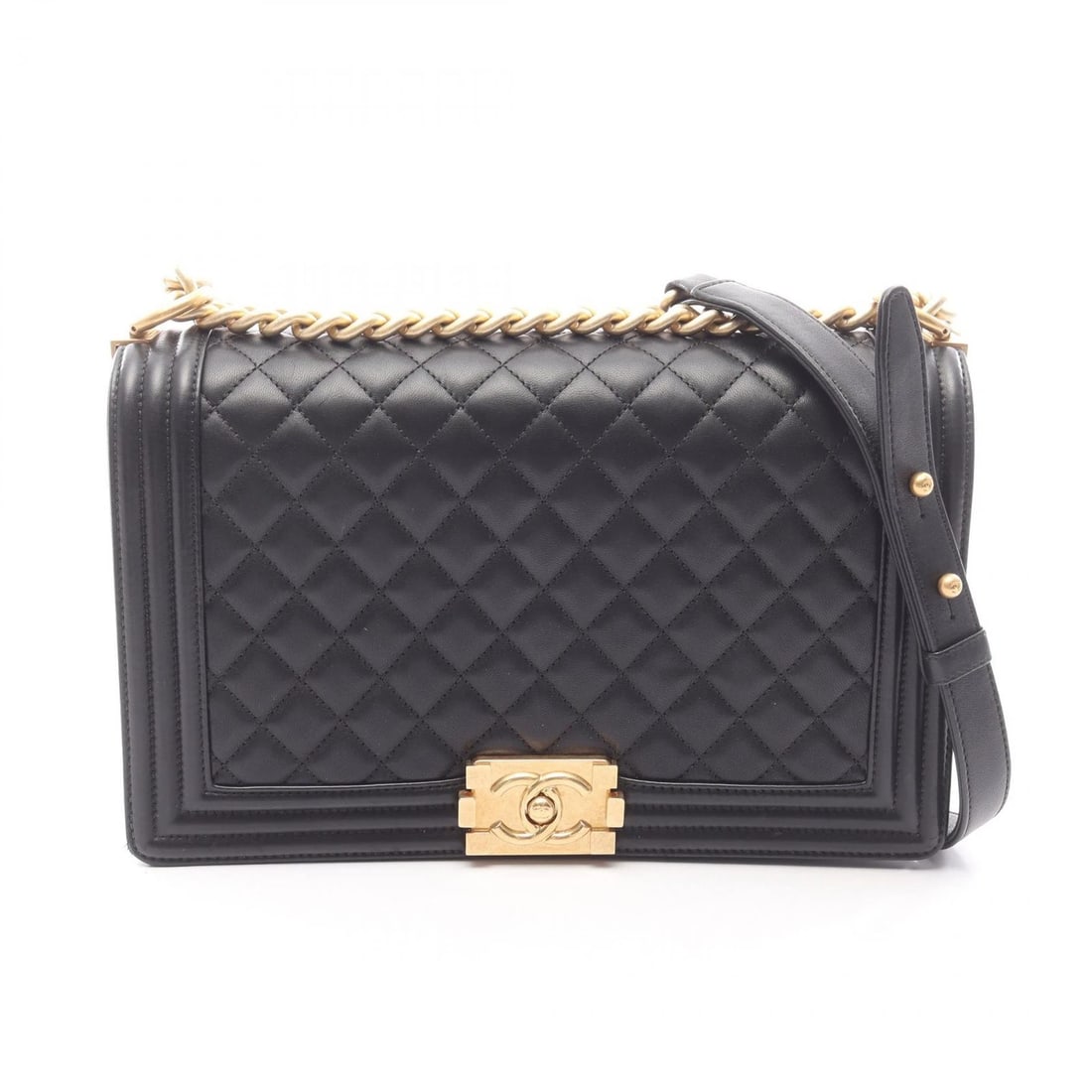 CHANEL BOY CHANEL LARGE MATELASSE CHAIN SHOULDER HANDBAG: CHANEL Boy Chanel Large Matelasse Chain Shoulder Handbag Brand: CHANEL Type: Shoulder Bag Material: Lambskin (sheep leather) Color: Black??ish colors Size: (H:5.9" x W:11.0" x D:2.8") Accessories: