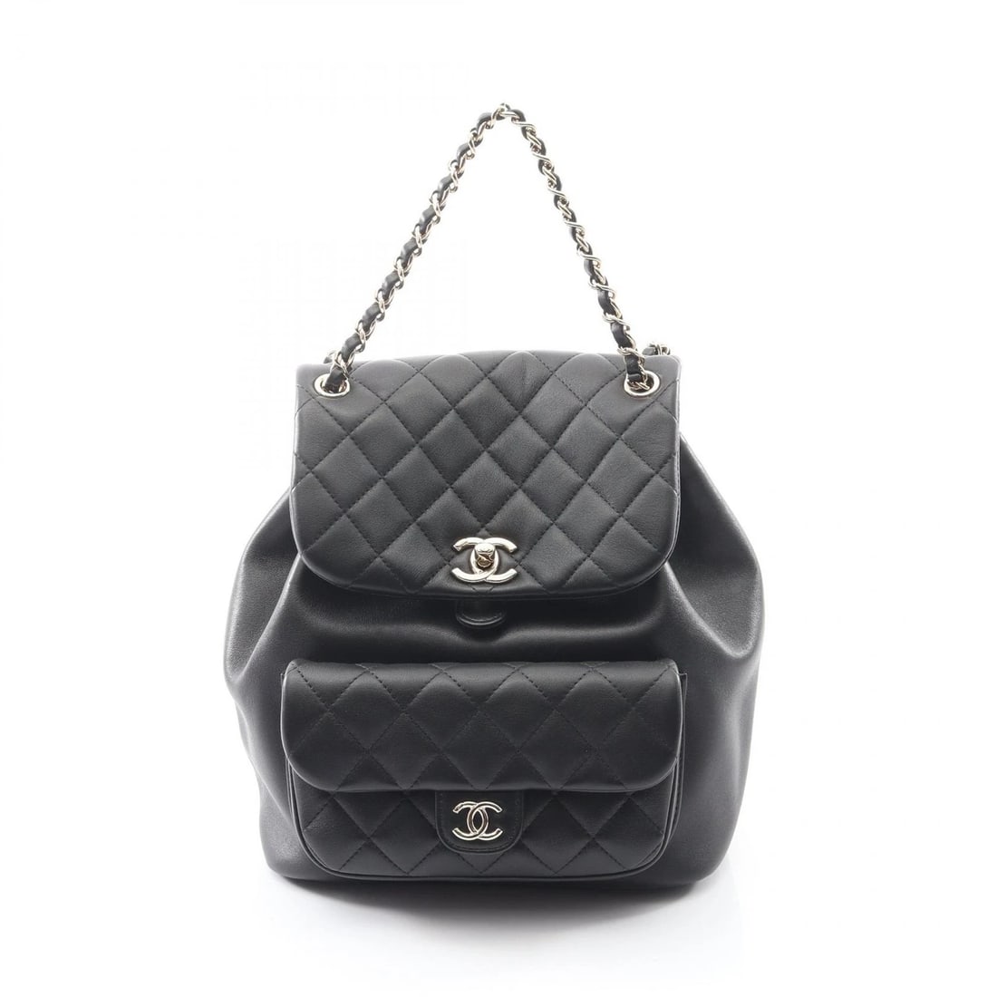 CHANEL MATELASSE RUCKSACK BACKPACK CHAIN SHOULDER: CHANEL Matelasse Rucksack Backpack chain shoulder Brand: CHANEL Type: Rucksack Backpack Material: Lambskin (sheep leather) Color: Black??ish colors Size: (H:8.7" x W:8.3" x D:5.3") Accessories: No