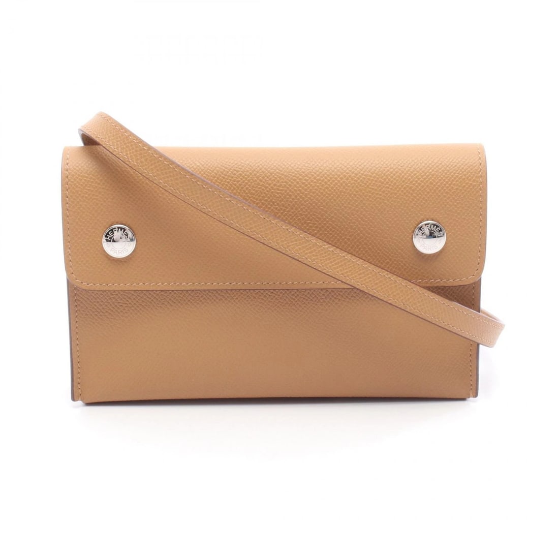 HERMES NAP TO GO SHOULDER CROSSBODY BAG: HERMES Nap to Go Shoulder crossbody Bag Brand: HERMES Type: Shoulder Bag Material: Epsom × leather × Calfskin (cowhide) × Epsom Color: Biscuit / Brown??ish colors Size: (H:4.3" x W:7.1" x D:1.2")