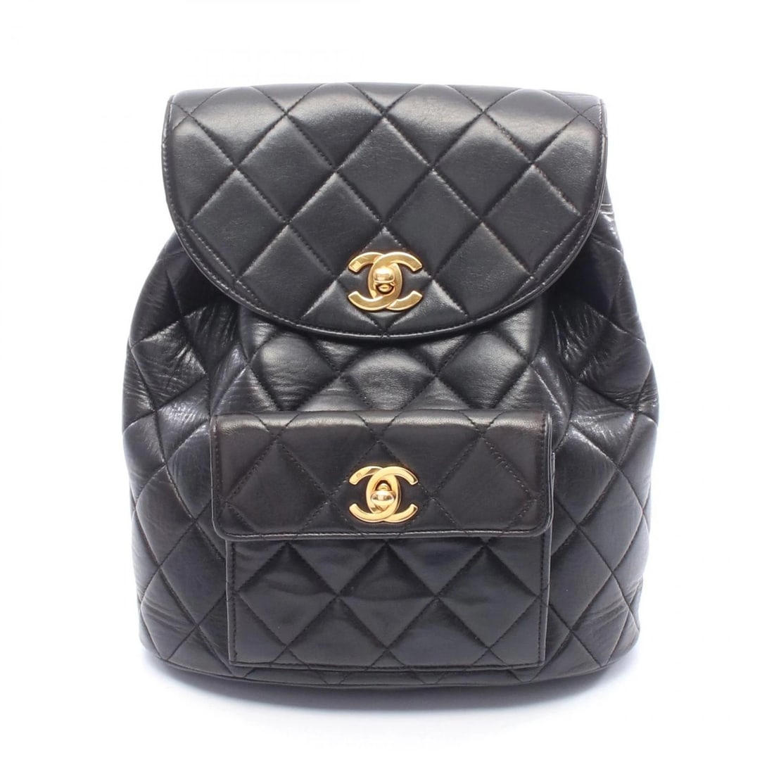 CHANEL MATELASSE DOUBLE TURN LOCK CHAIN BACKPACK BAG: CHANEL Matelasse Double Turn Lock Chain Backpack Bag Brand: CHANEL Type: Rucksack Backpack Material: Lambskin (sheep leather) Color: Black??ish colors Size: (H:9.8" x W:8.3" x D:3.9") Accessories: