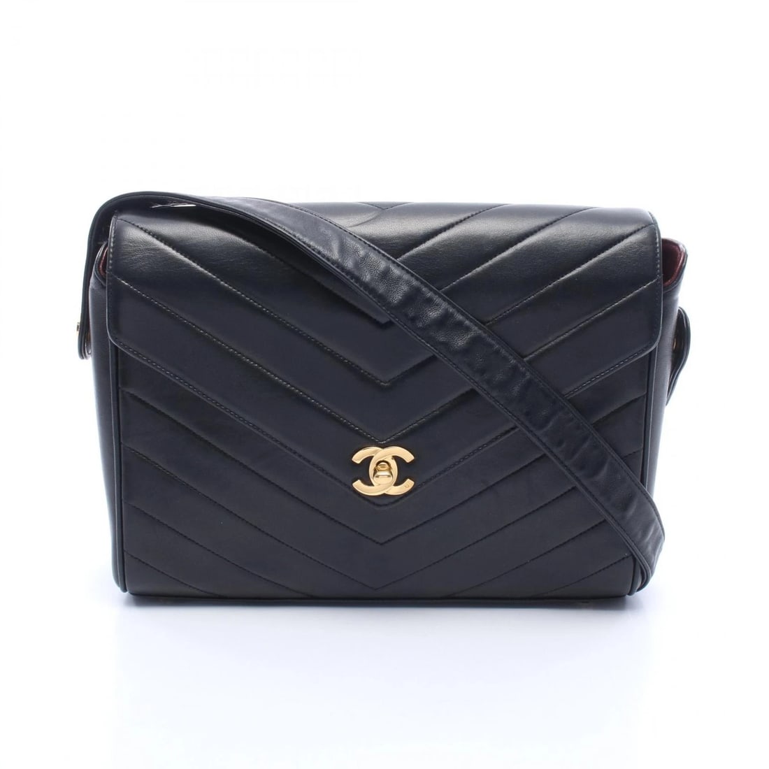 CHANEL CHEVRON V STITCH CROSSBODY SHOULDER BAG: CHANEL Chevron V Stitch Crossbody Shoulder Bag Brand: CHANEL Type: Shoulder Bag Material: Lambskin (sheep leather) Color: Black??ish colors Size: (H:7.9" x W:10.2" x D:2.8") Accessories: None
