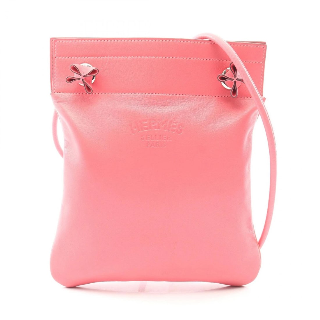 HERMES ARINE MINI SHOULDER BAG SWIFT LEATHER ROSE: HERMES Arine Mini Shoulder Bag Swift leather Rose Brand: HERMES Type: Shoulder Bag Material: Vaux Swift leather × leather Color: Rose azalee / Pink??ish colors Size: (H:9.1" x W:7.5" x D:0.4") Acc