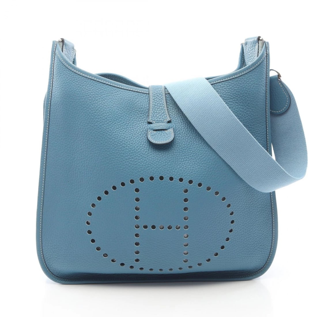 HERMES EVELYNE II 2 GM SHOULDER BAG CLEMENCE: HERMES Evelyne II 2 GM Shoulder Bag Clemence Brand: HERMES Type: Shoulder Bag Material: Taurillon Clemence × leather × Taurillon Clemence Color: Blue jean / Blue??ish colors Size: (H:12.2" x W:12.2"
