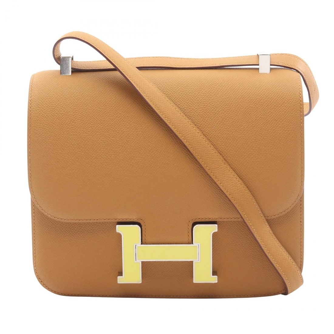 HERMES CONSTANCE 3 24 SHOULDER BAG EPSOM LEATHER: HERMES Constance 3 24 Shoulder Bag Epsom leather Brand: HERMES Type: Shoulder Bag Material: Epsom × leather × Epsom Color: Sesame / Brown??ish colors × Lime??ish colors Size: (H:7.9" x W:9.3" x D:1