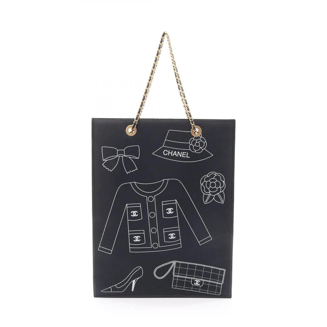 CHANEL ICON CHAIN TOTE HANDBAG CANVAS LEATHER: CHANEL Icon Chain Tote Handbag canvas leather Brand: CHANEL Type: Tote Bag Material: canvas × leather Color: Navy??ish colors × Black??ish colors × White??ish colors Size: (H:14.8" x W:11.4" x D:0.