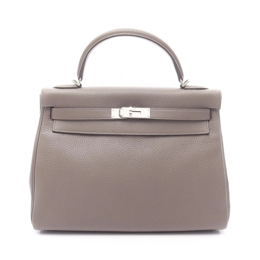 HERMES KELLY 32 RETOURNE SHOULDER HANDBAG: HERMES Kelly 32 Retourne Shoulder Handbag Brand: HERMES Type: Handbag Material: Taurillon Clemence × leather × Taurillon Clemence Color: Gray??ish colors Size: (H:9.1" x W:12.6" x D:4.7")