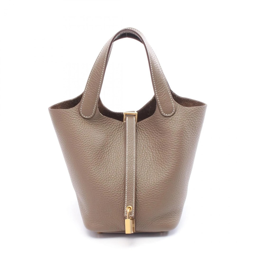HERMES PICOTIN LOCK PM TOTE HANDBAG W TAURILLON: HERMES Picotin Lock PM tote Handbag W Taurillon Brand: HERMES Type: Handbag Material: Taurillon Clemence × Taurillon Clemence Color: Etoupe Grey / Gray??ish colors Size: (H:7.3" x W:7.5" x D:5.3")