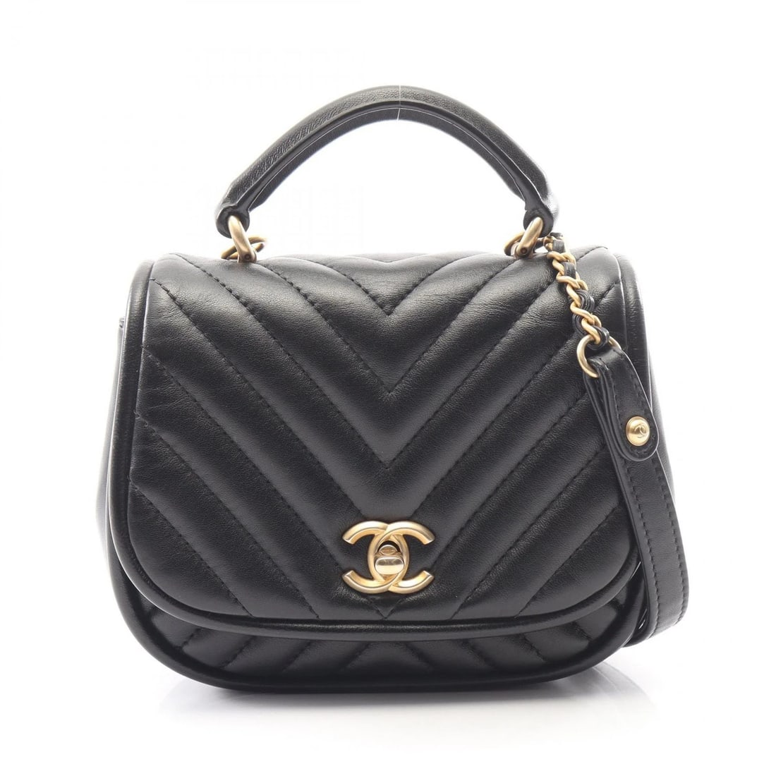 CHANEL CHEVRON V-STITCH 2WAY CHAIN SHOULDER BAG: CHANEL Chevron V-stitch 2WAY Chain Shoulder Bag Brand: CHANEL Type: Shoulder Bag Material: Lambskin (sheep leather) Color: Black??ish colors Size: (H:5.5" x W:5.9" x D:2.8") Accessories: None