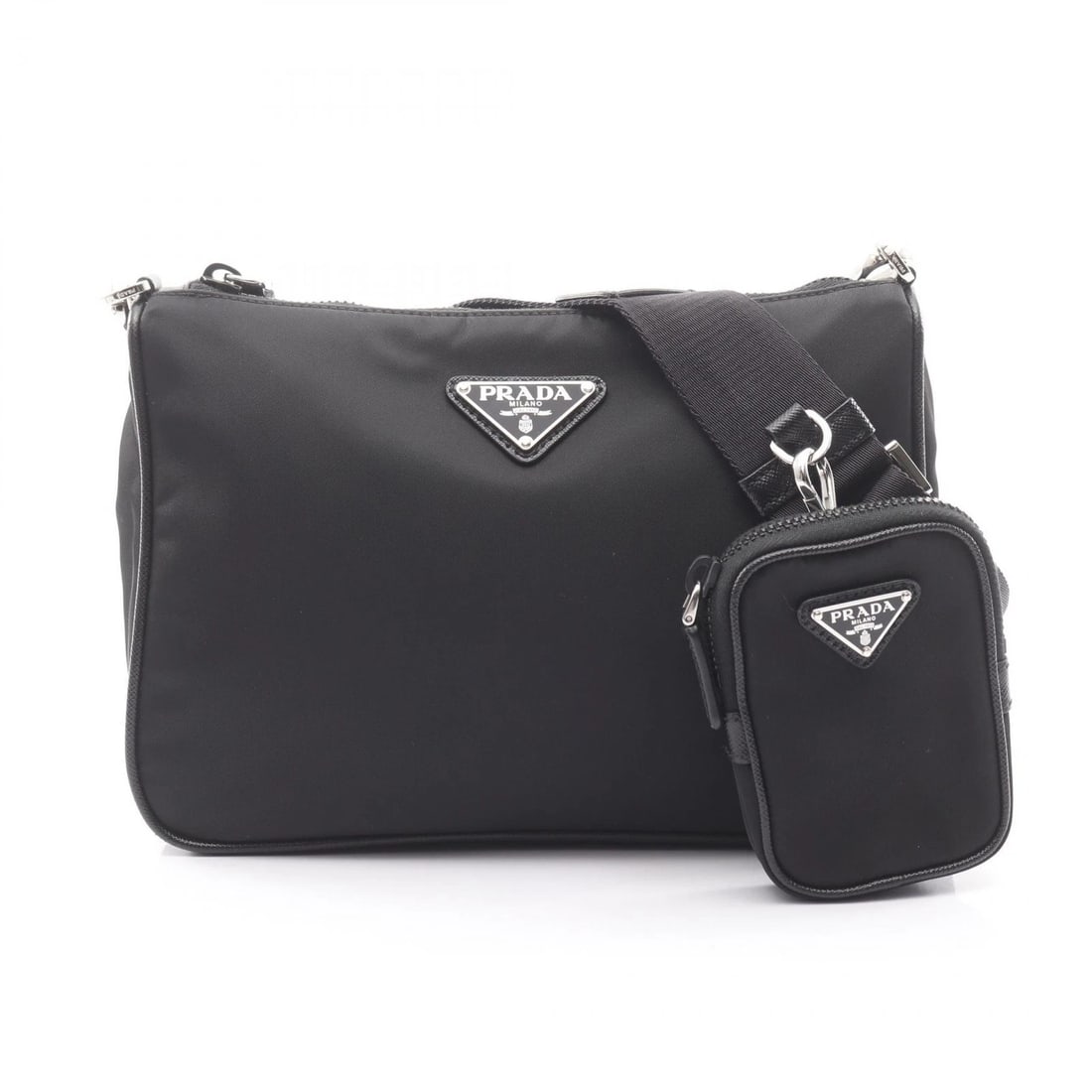 PRADA TESSUTO+SAFFIANO RE-NYLON SHOULDER BAG: PRADA TESSUTO+SAFFIANO Re-nylon Shoulder Bag Brand: PRADA Type: Shoulder Bag Material: Nylon × Saffiano leather Color: Black??ish colors Size: (H:6.5" x W:9.3" x D:2.2") Accessories: None
