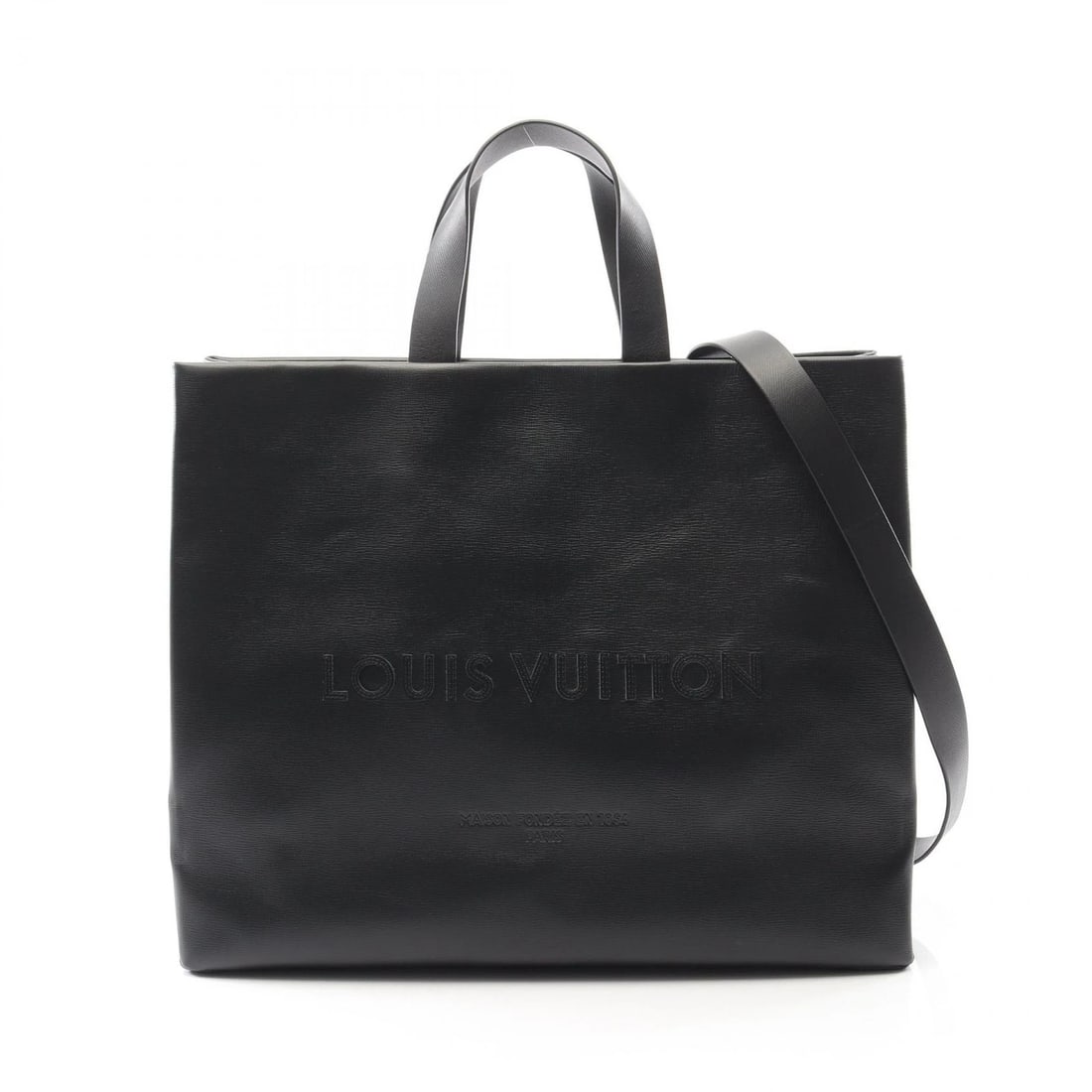 LOUIS VUITTON SHOPPER TOTE MM SHOULDER BAG: LOUIS VUITTON Shopper Tote MM Shoulder Bag Brand: LOUIS VUITTON Type: Tote Bag Material: leather Color: Black / Black??ish colors Size: (H:13.0" x W:15.7" x D:5.9") Accessories: None Acces