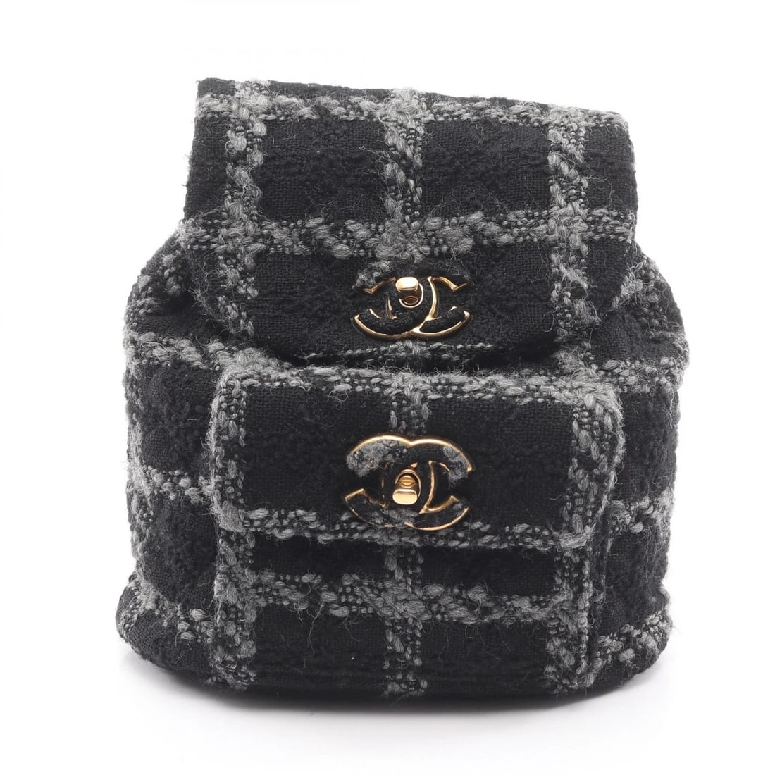 CHANEL COCO MARK RUCKSACK BACKPACK CHAN SHOULDER BAG: CHANEL COCO Mark Rucksack Backpack chan shoulder bag Brand: CHANEL Type: Rucksack Backpack Material: wool Color: Black??ish colors × Gray??ish colors Size: (H:9.4" x W:7.9" x D:3.5") Accessories: