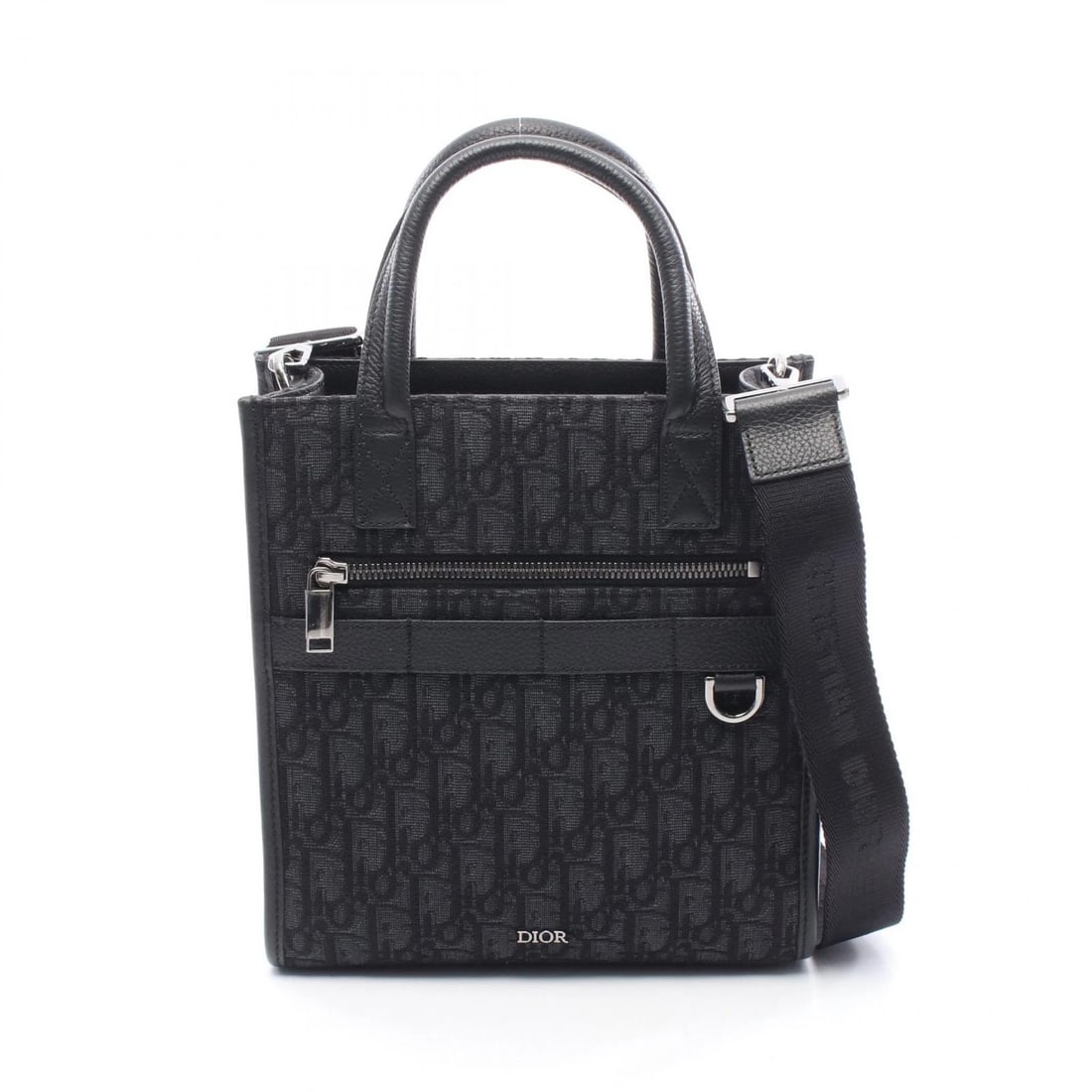 CHRISTIAN DIOR SAFARI NORTH-SOUTH OBLIQUE 2WAY SHOULDER HANDBAG: Christian Dior Safari North-South Oblique 2Way Shoulder Handbag Brand: Dior Type: Handbag Material: canvas × leather Color: Black??ish colors Size: (H:9.3" x W:8.5" x D:3.1") Accessories: None