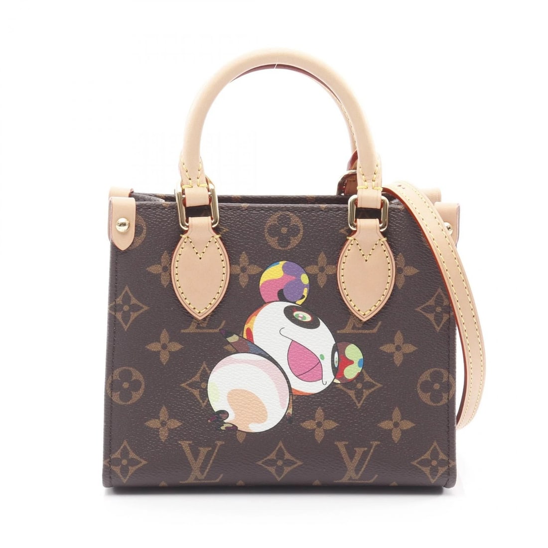 LOUIS VUITTON TAKASHI MURAKAMI ON THE GO BB TOTE HANDBAG: LOUIS VUITTON Takashi Murakami On the Go BB tote Handbag Brand: LOUIS VUITTON Type: Handbag Material: Monogram × PVC coated canvas × leather Color: Brown??ish colors Size: (H:5.9" x W:7.1" x D:3.1")