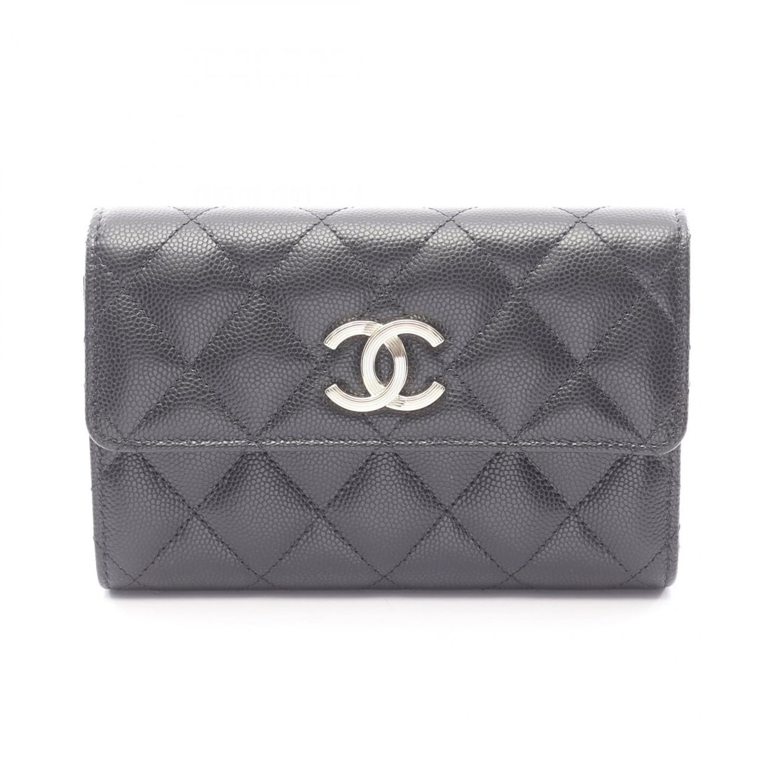 CHANEL MATELASSE TRI-FOLD WALLET PURSE LEATHER BLACK: CHANEL Matelasse Tri-fold Wallet Purse leather Black Brand: CHANEL Type: Tri-fold wallet Material: Grained Calfskin leather Color: Black??ish colors Size: (H:3.9" x W:5.9"x D:1.2) Accessories: None