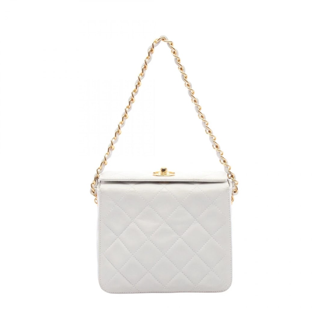 CHANEL MATELASSE CHAIN CLASP HANDBAG LAMBSKIN LEATHER: CHANEL Matelasse Chain Clasp Handbag Lambskin leather Brand: CHANEL Type: Handbag Material: Lambskin (sheep leather) Color: White??ish colors Size: (H:5.1" x W:6.3" x D:3.0") Accessories: None
