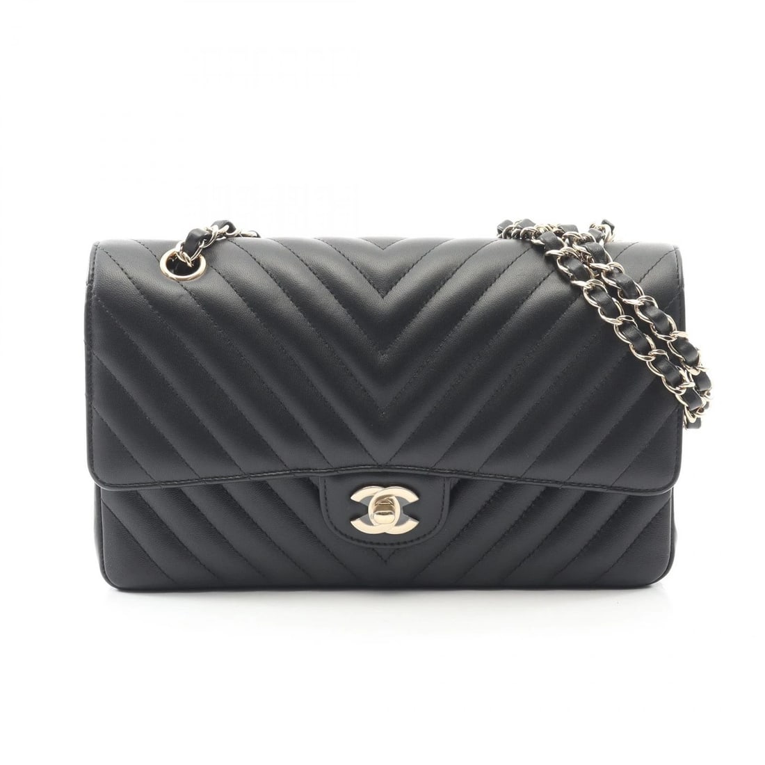 CHANEL CHEVRON V-STITCH W-FLAP CHAIN SHOULDER BAG: CHANEL Chevron V-stitch W-flap Chain Shoulder Bag Brand: CHANEL Type: Shoulder Bag Material: Lambskin (sheep leather) Color: Black??ish colors Size: (H:5.9" x W:9.8" x D:2.6") Accessories: None