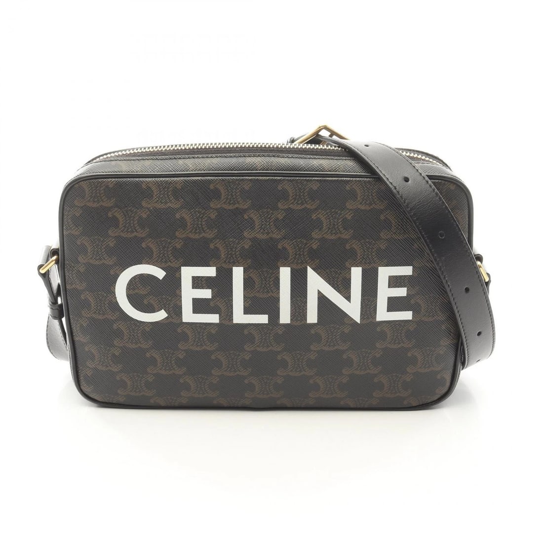 CELINE TRIOMPHE MEDIUM MESSENGER SHOULDER BAG: CELINE Triomphe Medium Messenger Shoulder Bag Brand: CELINE Type: Shoulder Bag Material: PVC coated canvas × leather Color: Black??ish colors × Brown??ish colors Size: (H:5.9" x W:9.1" x D:1.6")