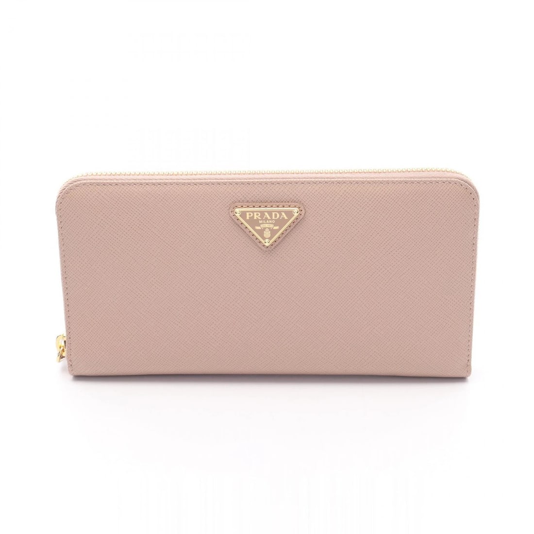 PRADA SAFFIANO TRIANG AROUND LONG WALLET PURSEW: PRADA SAFFIANO TRIANG Around long wallet pursew Brand: PRADA Type: Around long wallet Material: Saffiano leather Color: Beige??ish colors Size: (H:4.1" x W:7.9"x D:1.0) Accessories: None A