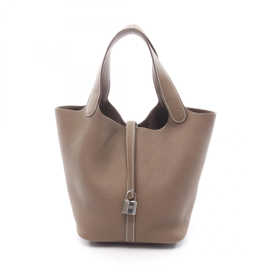 HERMES PICOTIN LOCK MM HANDBAG D TAURILLON CLEMENCE: HERMES Picotin Lock MM Handbag D Taurillon Clemence Brand: HERMES Type: Handbag Material: Taurillon Clemence × leather × Taurillon Clemence Color: Etoupe Grey / Brown??ish colors Size: (H:8.3" x W:8