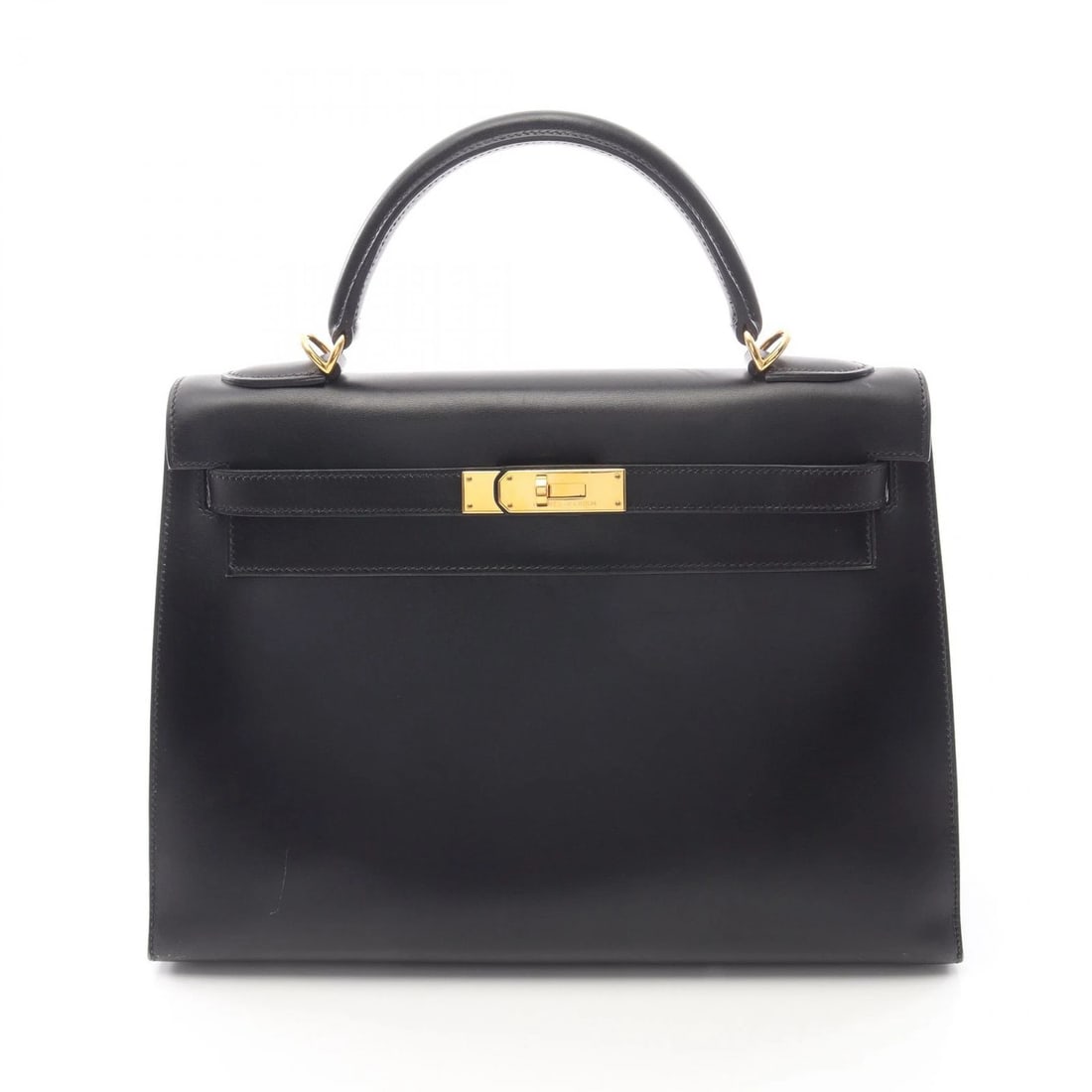 HERMES KELLY 32 SHOULDER HANDBAG D OUTSIDE STITCHED BOX: HERMES Kelly 32 shoulder Handbag D outside stitched Box Brand: HERMES Type: Handbag Material: Box calf leather × Calfskin (cowhide) Color: Black??ish colors Size: (H:9.1" x W:12.6" x D:4.7") Acces
