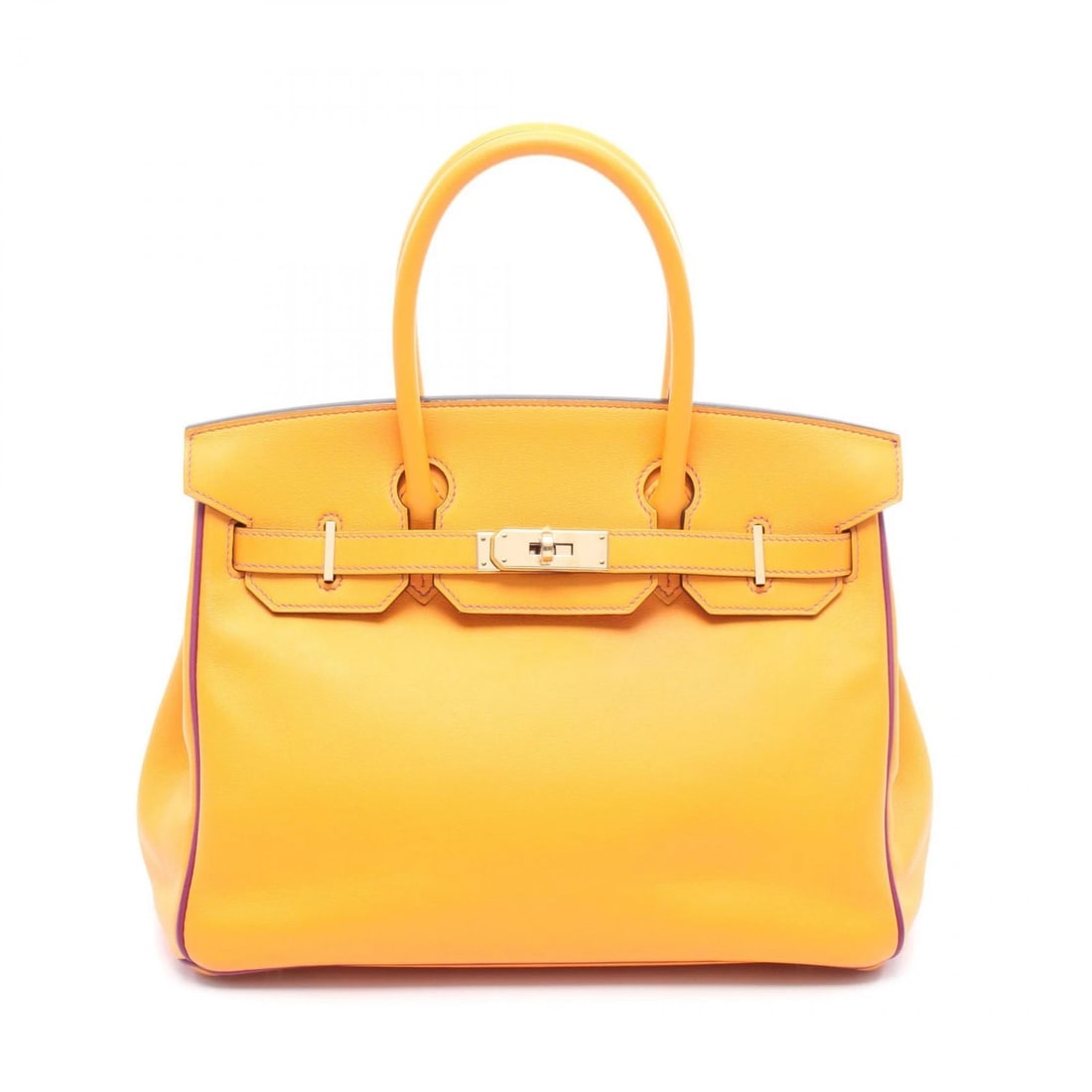 HERMES BIRKIN 30 VERSO HANDBAG SWIFT LEATHER ORANGE PURPLE: HERMES Birkin 30 Verso Handbag Swift leather Orange Purple Brand: HERMES Type: Handbag Material: Vaux Swift leather × leather × Vaux Swift leather Color: Moutarde / Orange??ish colors × Purple??ish