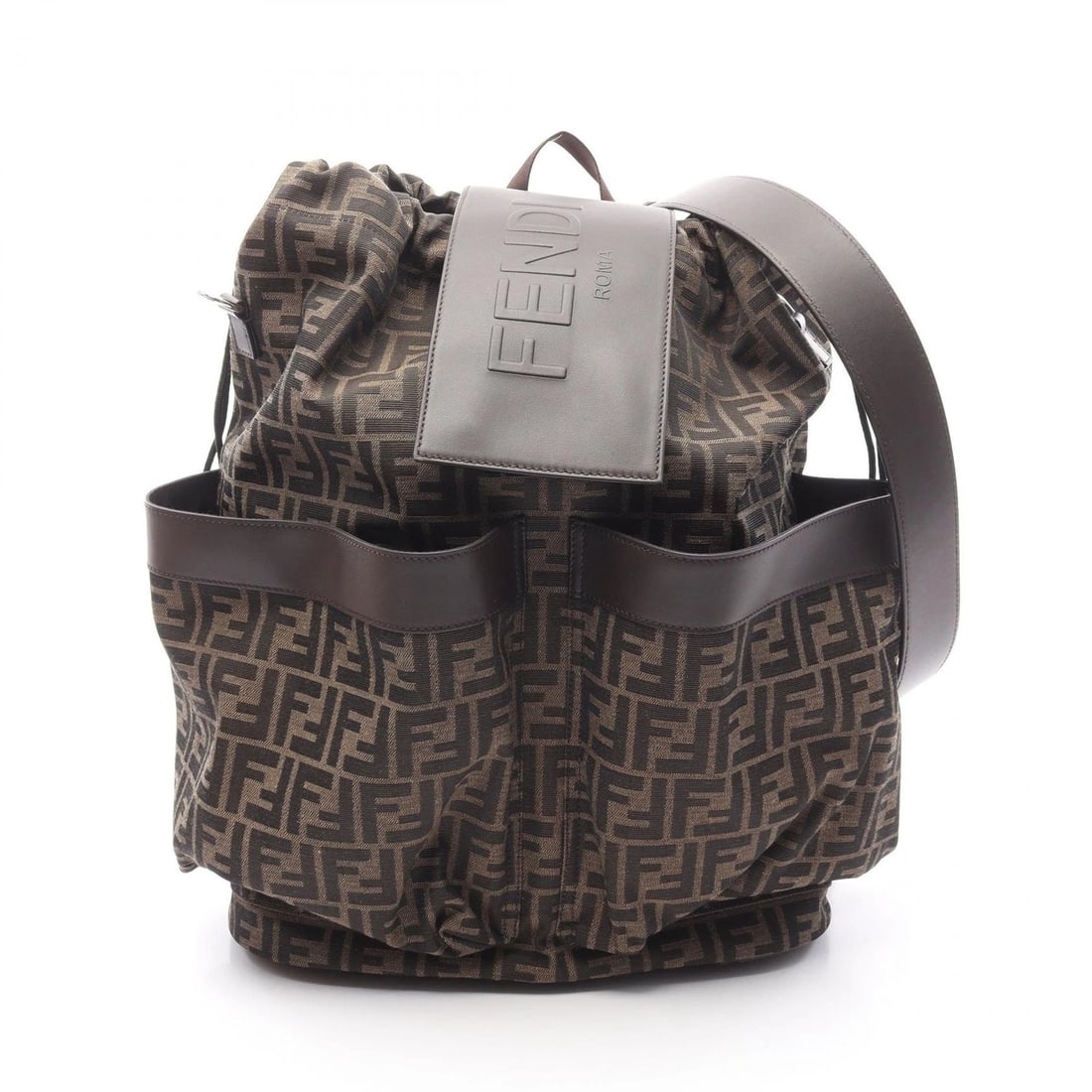 FENDI STRIKE LARGE FF JACQUARD ZUCCA BACKPACK: FENDI Strike Large FF Jacquard Zucca Backpack Brand: FENDI Type: Rucksack Backpack Material: canvas × leather Color: Brown??ish colors Size: (H:18.5" x W:13.4" x D:5.9") Accessories: None
