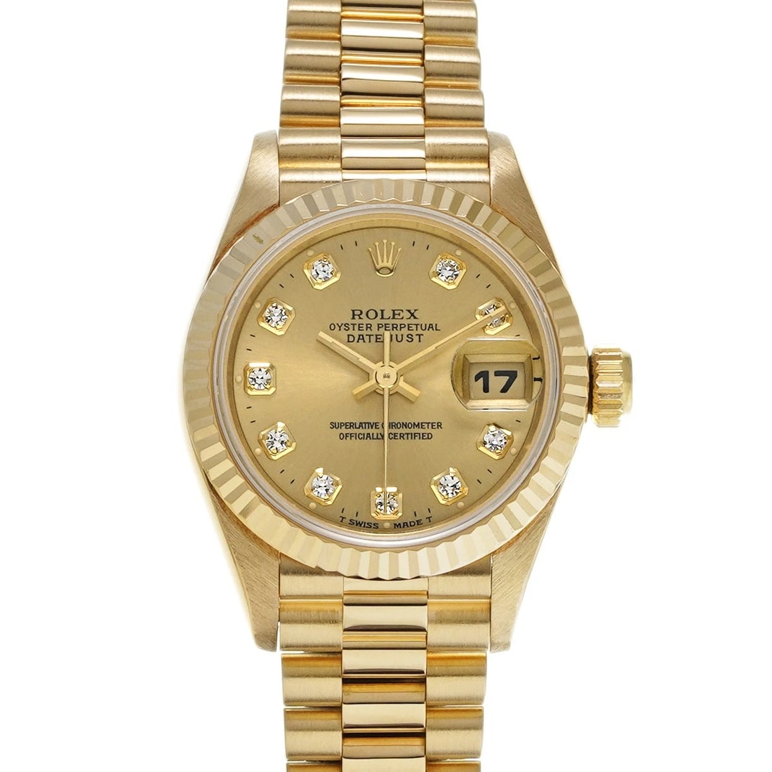 ROLEX DATEJUST CHAMPAGNE/DIAMOND WATCH: ROLEX Datejust Champagne/Diamond WATCH Brand: ROLEX Type: Wristwatch Material: Band Material Yellow Gold, Case Material Yellow Gold Color: Dial Color Champagne/Diamond Size: ??Case? H/about 26mm W/abo