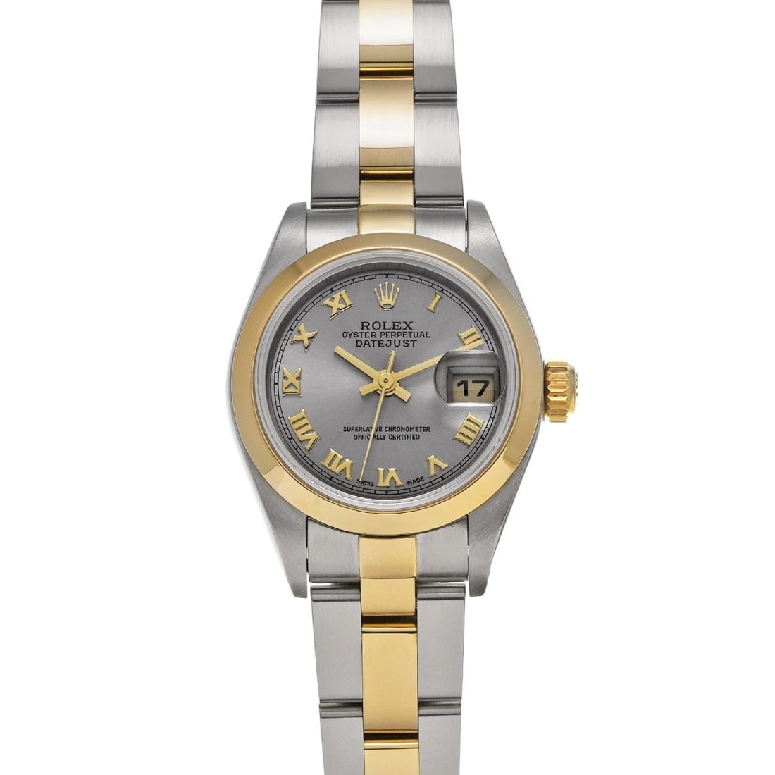 ROLEX DATEJUST GRAY WATCH: ROLEX Datejust Gray WATCH Brand: ROLEX Type: Wristwatch Material: Band Material Stainless steel/Yellow Gold, Case Material Stainless steel Color: Dial Color Gray Size: ??Case? H/about 26mm W/about 26m