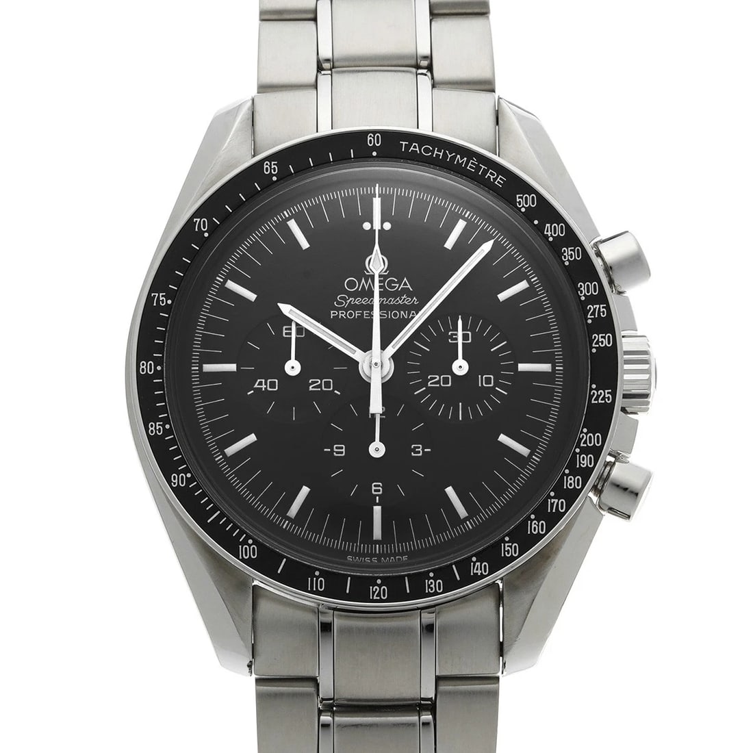 OMEGA SPEEDMASTER MOONWATCH PROFESSIONAL BLACK WATCH: OMEGA Speedmaster Moonwatch Professional Black WATCH Brand: OMEGA Type: Wristwatch Material: Band Material Stainless steel, Case Material Stainless steel Color: Dial Color Black Size: ??Case? H/about 