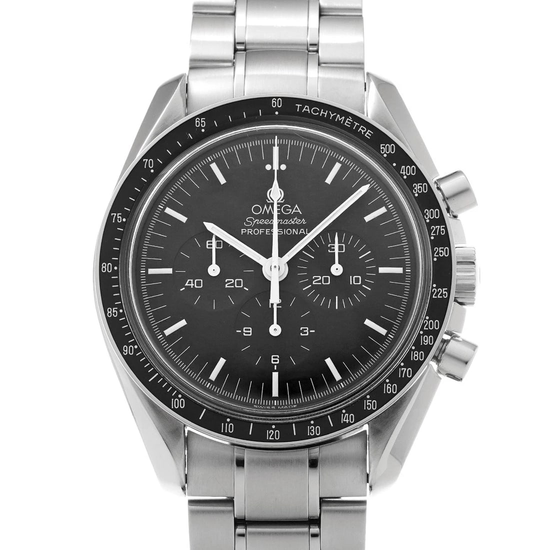 OMEGA SPEEDMASTER MOONWATCH PROFESSIONAL BLACK WATCH: OMEGA Speedmaster Moonwatch Professional Black WATCH Brand: OMEGA Type: Wristwatch Material: Band Material Stainless steel, Case Material Stainless steel Color: Dial Color Black Size: ??Case? H/about