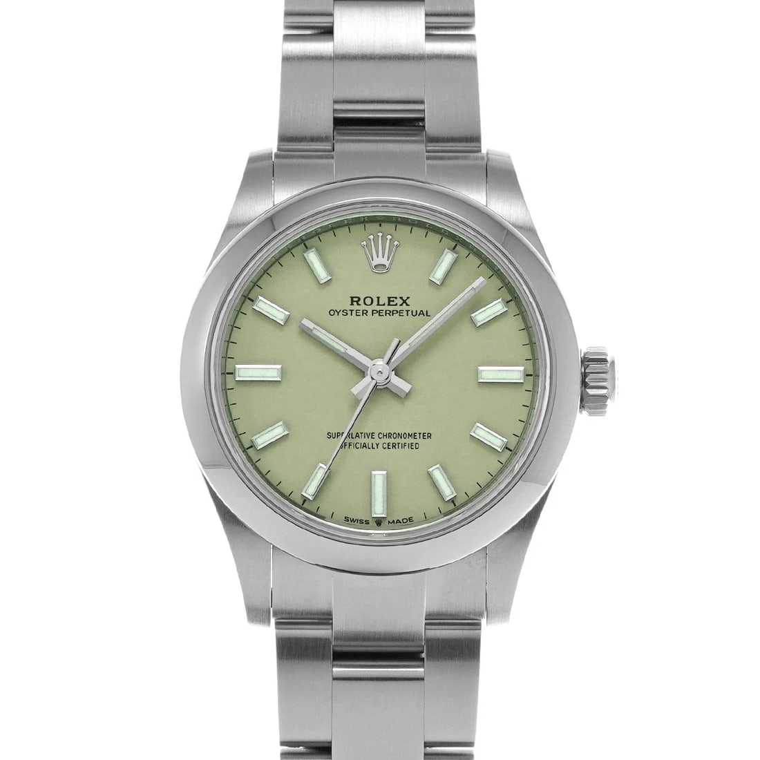 ROLEX OYSTER PERPETUAL PISTACHIO WATCH: ROLEX Oyster Perpetual Pistachio WATCH Brand: ROLEX Type: Wristwatch Material: Band Material Stainless steel, Case Material Stainless steel Color: Dial Color Pistachio Size: ??Case? H/about 31mm W/abo