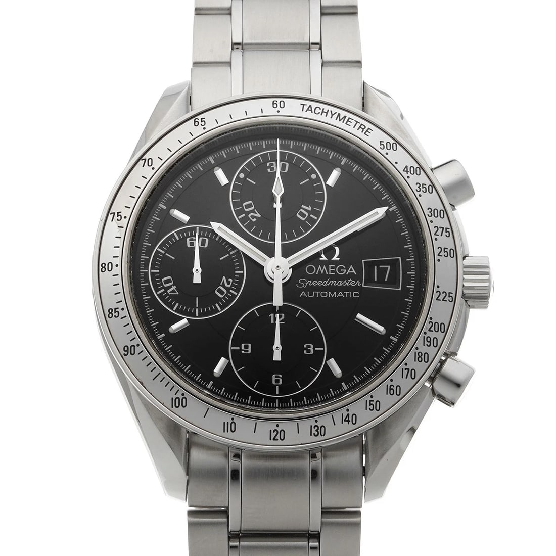 OMEGA SPEEDMASTER DATE BLACK WATCH: OMEGA Speedmaster Date Black WATCH Brand: OMEGA Type: Wristwatch Material: Band Material Stainless steel, Case Material Stainless steel Color: Dial Color Black Size: ??Case? H/about 39mm W/about 39mm 
