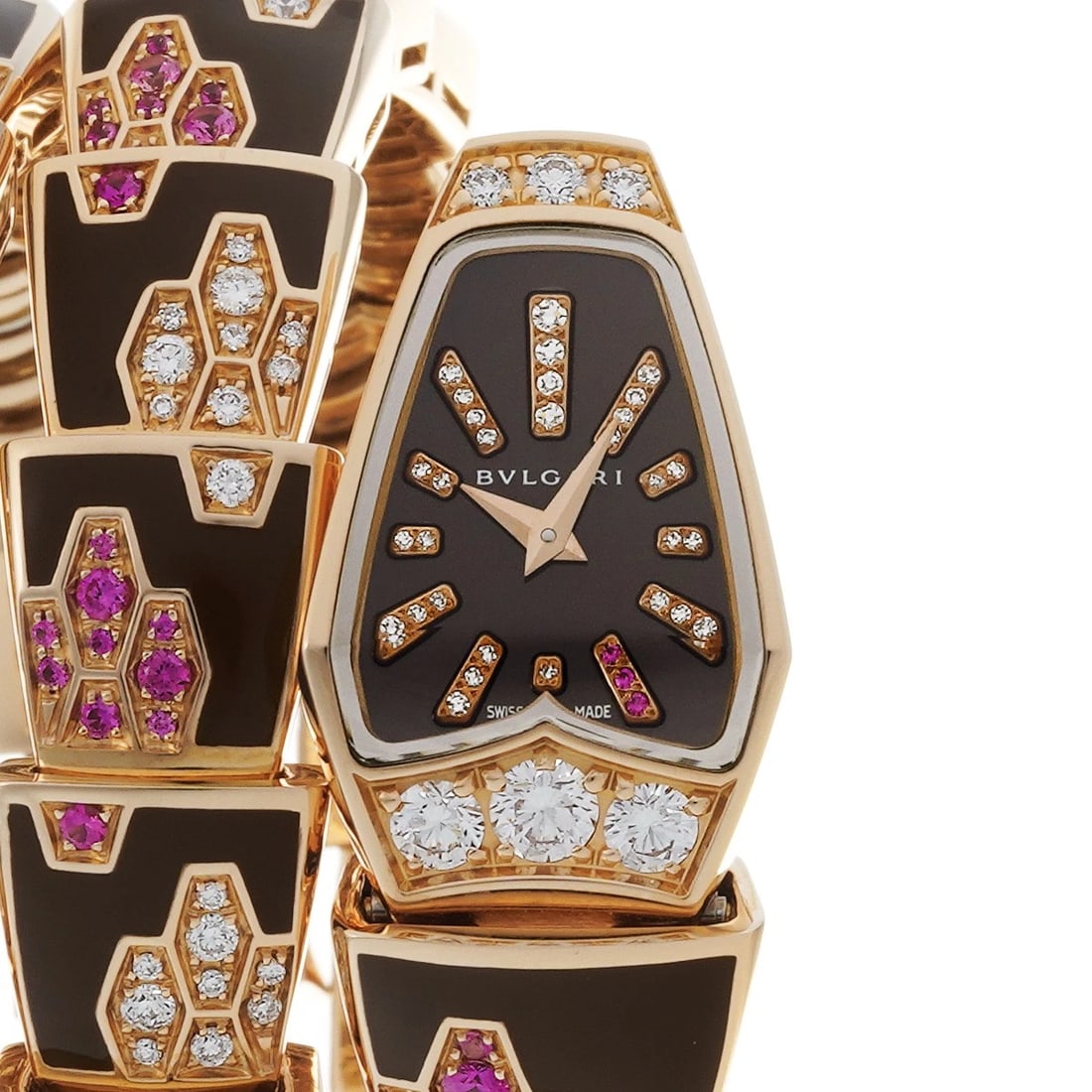 BVLGARI SERPENTI SINGLE SPIRAL BROWN/DIAMOND WATCH: BVLGARI Serpenti Single Spiral Brown/Diamond WATCH Brand: BVLGARI Type: Wristwatch Material: Band Material Pink gold/diamond, Case Material Pink gold Color: Dial Color Brown/Diamond Size: ??Case? H/ab