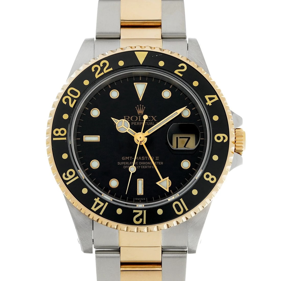 ROLEX GMT-MASTER II BLACK WATCH: ROLEX GMT-Master II Black WATCH Brand: ROLEX Type: Wristwatch Material: Band Material Stainless steel/Yellow Gold, Case Material Stainless steel Color: Dial Color Black Size: ??Case? H/about 40mm W/ab