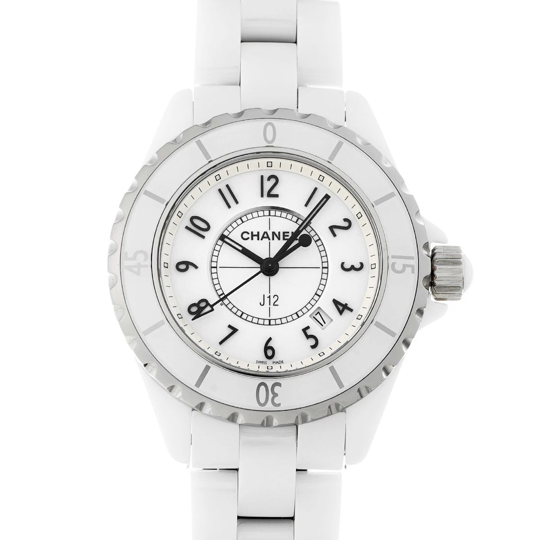 CHANEL J12 WHITE LACQUER WATCH: CHANEL J12 White Lacquer WATCH Brand: CHANEL Type: Wristwatch Material: Band Material ceramic, Case Material ceramic Color: Dial Color White Lacquer Size: ??Case? H/about 33mm W/about 33mm D/about 11m