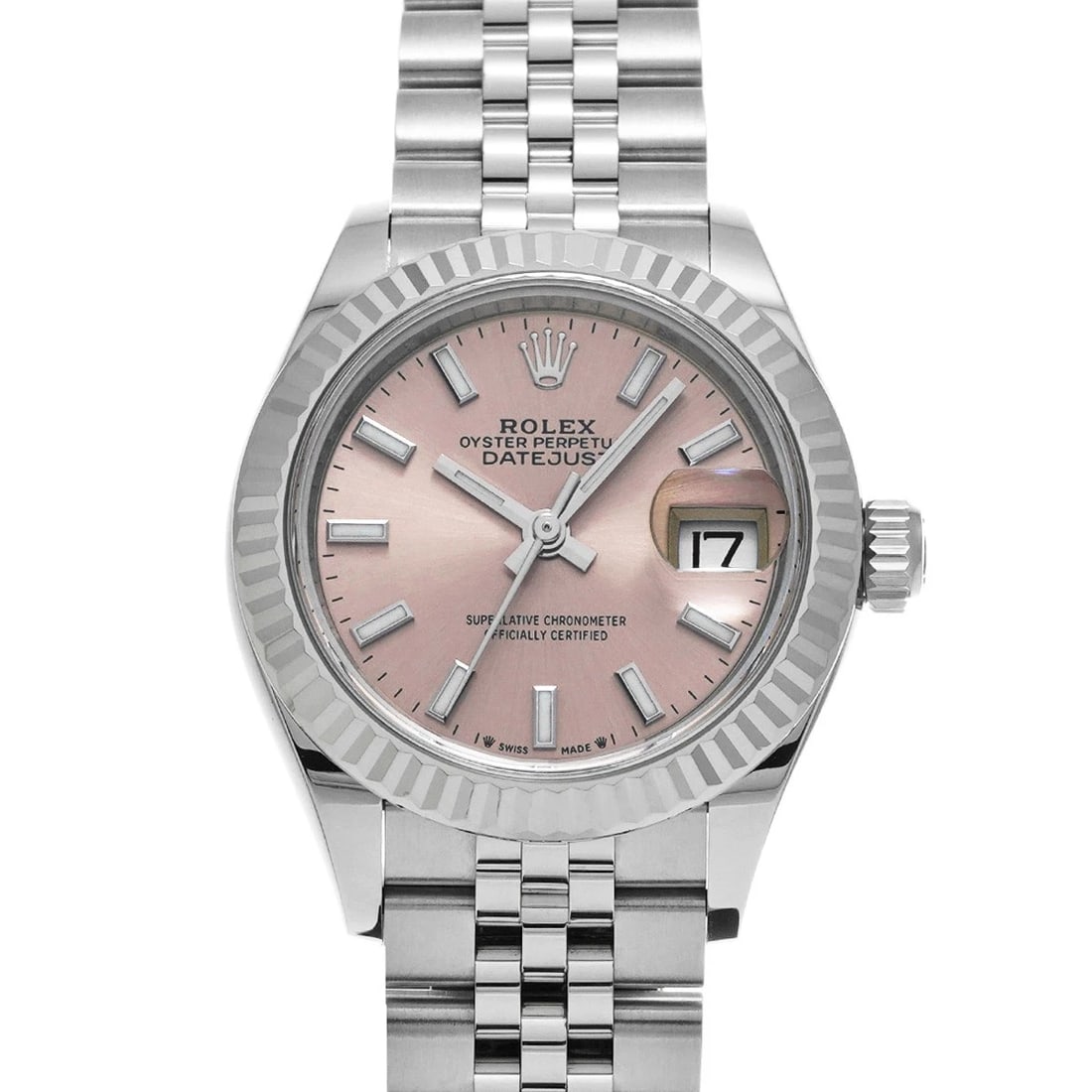 ROLEX LADY-DATEJUST PINK WATCH: ROLEX Lady-Datejust Pink WATCH Brand: ROLEX Type: Wristwatch Material: Band Material Stainless steel, Case Material Stainless steel Color: Dial Color Pink Size: ??Case? H/about 28mm W/about 28mm D/abo
