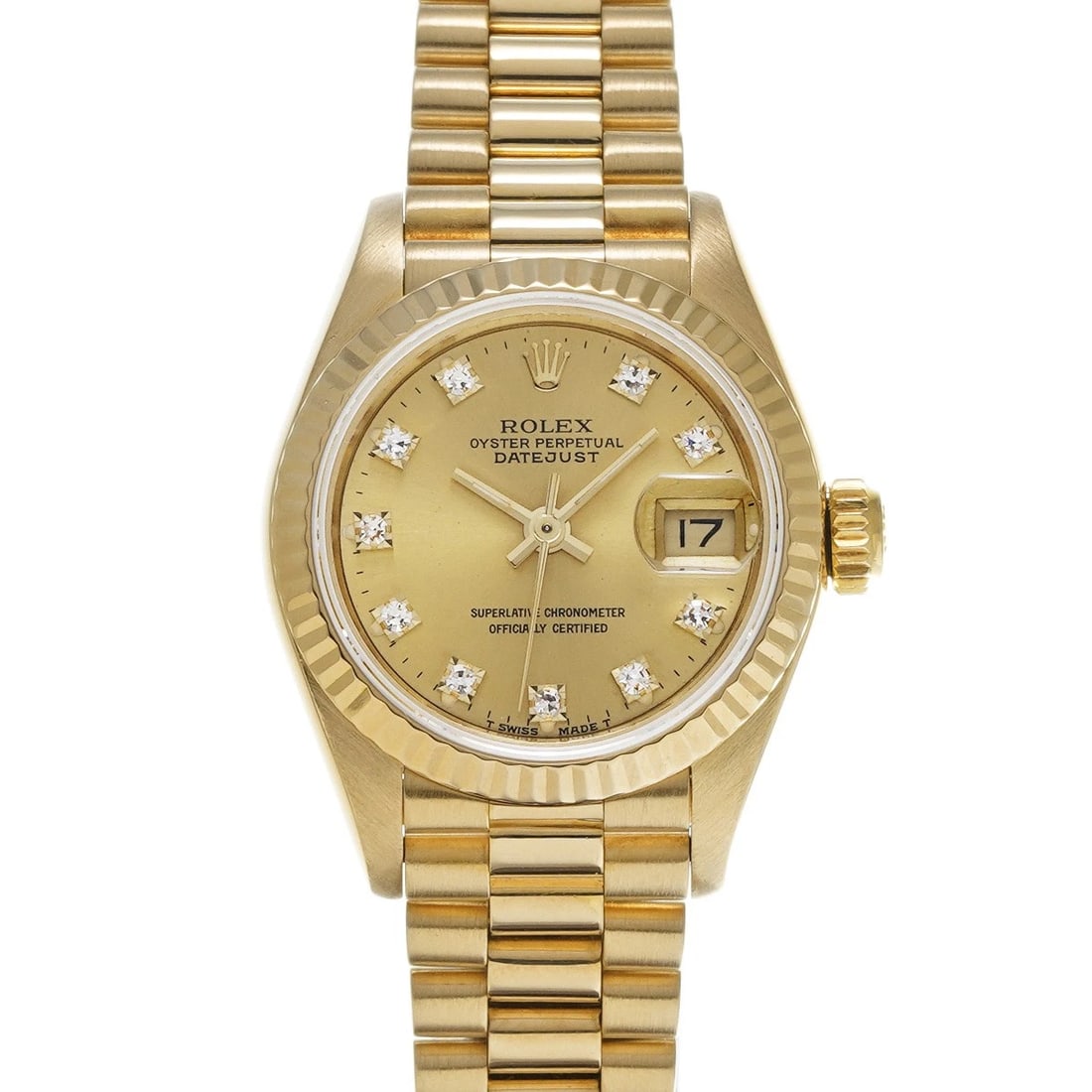 ROLEX DATEJUST CHAMPAGNE/DIAMOND WATCH: ROLEX Datejust Champagne/Diamond WATCH Brand: ROLEX Type: Wristwatch Material: Band Material Yellow Gold, Case Material Yellow Gold Color: Dial Color Champagne/Diamond Size: ??Case? H/about 26mm W/abo
