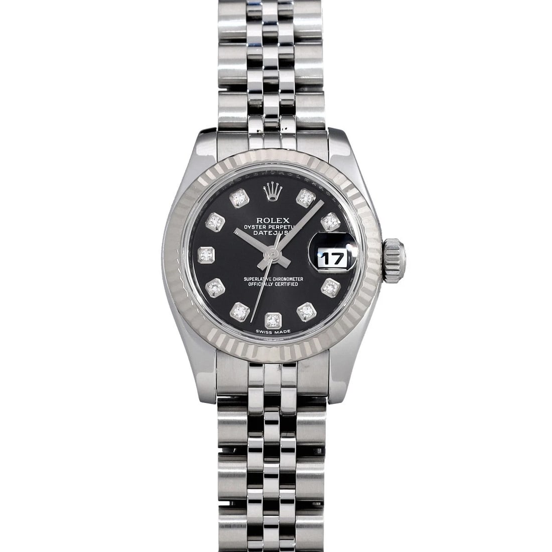 ROLEX DATEJUST BLACK/DIAMOND WATCH: ROLEX Datejust Black/Diamond WATCH Brand: ROLEX Type: Wristwatch Material: Band Material Stainless steel, Case Material Stainless steel Color: Dial Color Black/Diamond Size: ??Case? H/about 26mm W/abo