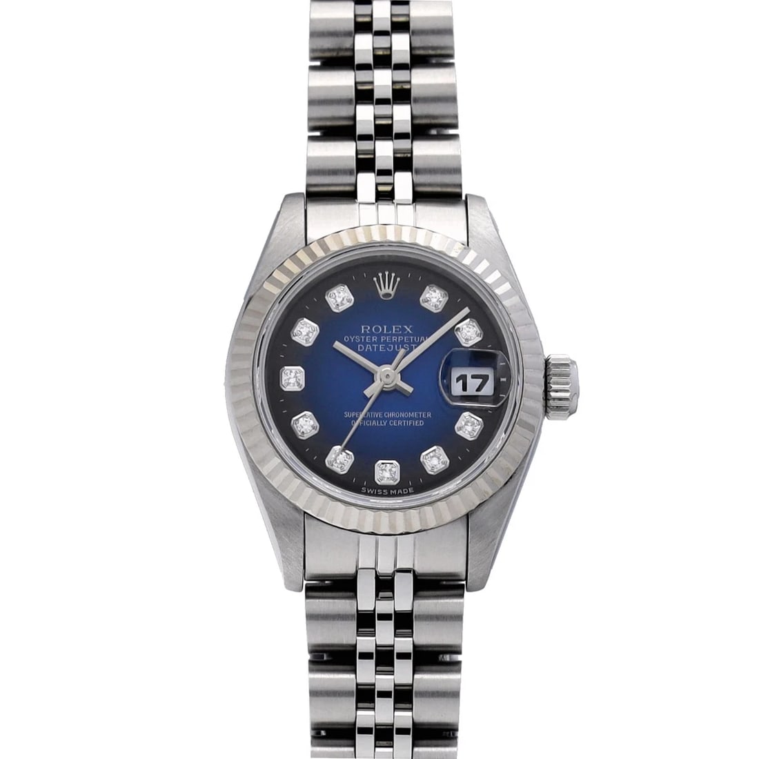 ROLEX DATEJUST BLUE GRADIENT/DIAMOND WATCH: ROLEX Datejust Blue Gradient/Diamond WATCH Brand: ROLEX Type: Wristwatch Material: Band Material Stainless steel, Case Material Stainless steel Color: Dial Color Blue Gradient/Diamond Size: ??Case? H/