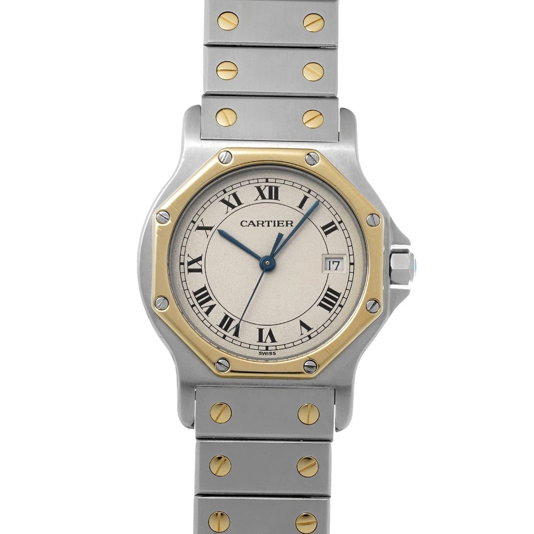 CARTIER SANTOS OCTAGON IVORY WATCH: CARTIER Santos Octagon Ivory WATCH Brand: CARTIER Type: Wristwatch Material: Band Material Stainless steel/Yellow gold plated, Case Material Stainless steel Color: Dial Color Ivory Size: ??Case? H/abo