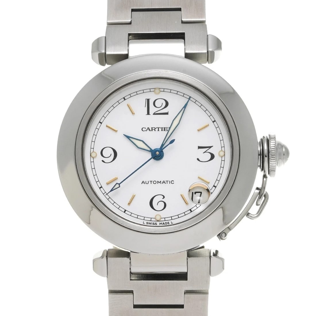 CARTIER PASHA C WHITE WATCH: CARTIER Pasha C White WATCH Brand: CARTIER Type: Wristwatch Material: Band Material Stainless steel, Case Material Stainless steel Color: Dial Color White Size: ??Case? H/about 35mm W/about 35mm D/abo