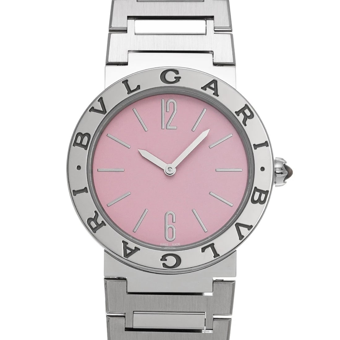 BVLGARI BULGARIBULGARI PINK WATCH: BVLGARI BulgariBulgari Pink WATCH Brand: BVLGARI Type: Wristwatch Material: Band Material Stainless steel, Case Material Stainless steel Color: Dial Color Pink Size: ??Case? H/about 33mm W/about 33mm
