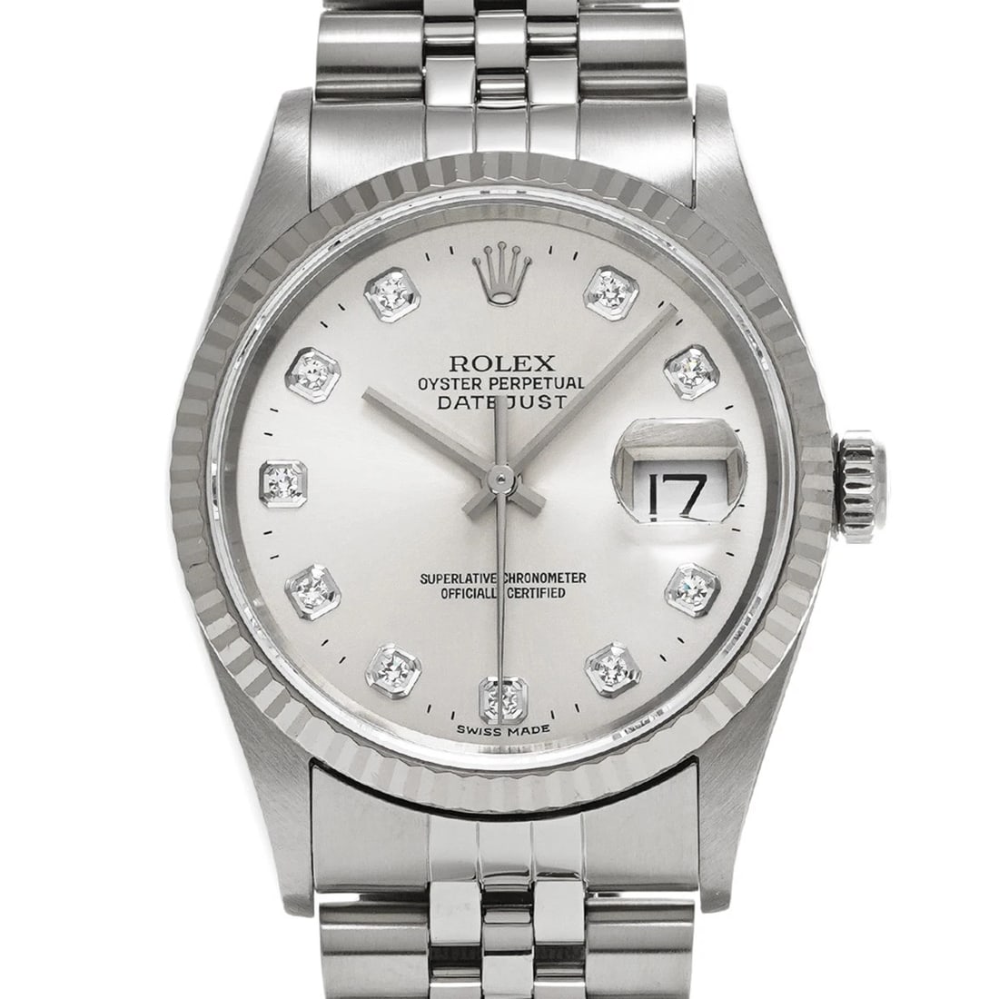 ROLEX DATEJUST SILVER/DIAMOND WATCH - 4