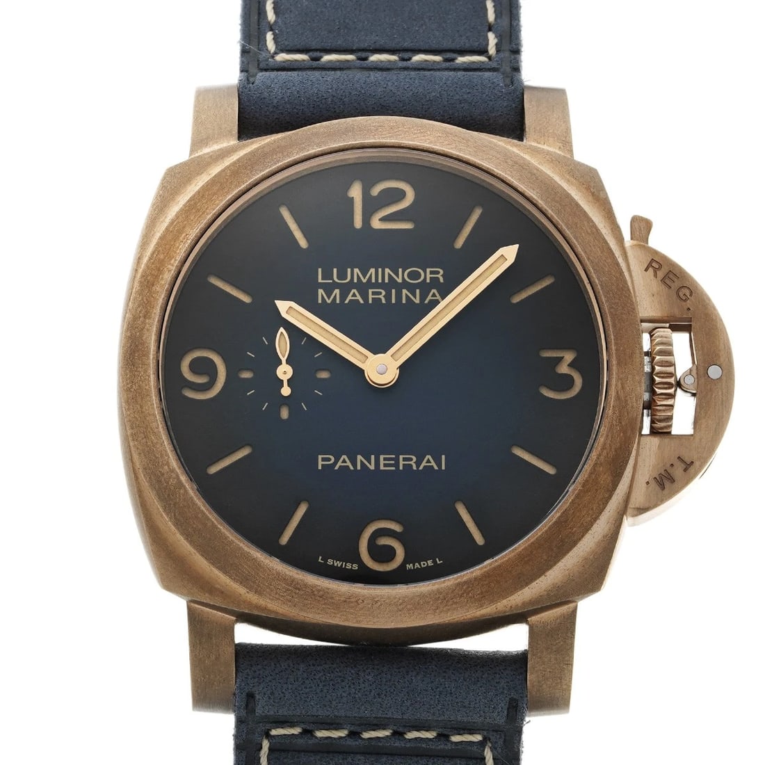 PANERAI LUMINOR MARINA BRONZO BLUE GRADIENT WATCH: PANERAI Luminor Marina Bronzo Blue Gradient WATCH Brand: PANERAI Type: Wristwatch Material: Band Material leather, Case Material bronze Color: Dial Color Blue Gradient Size: ??Case? H/about 44mm