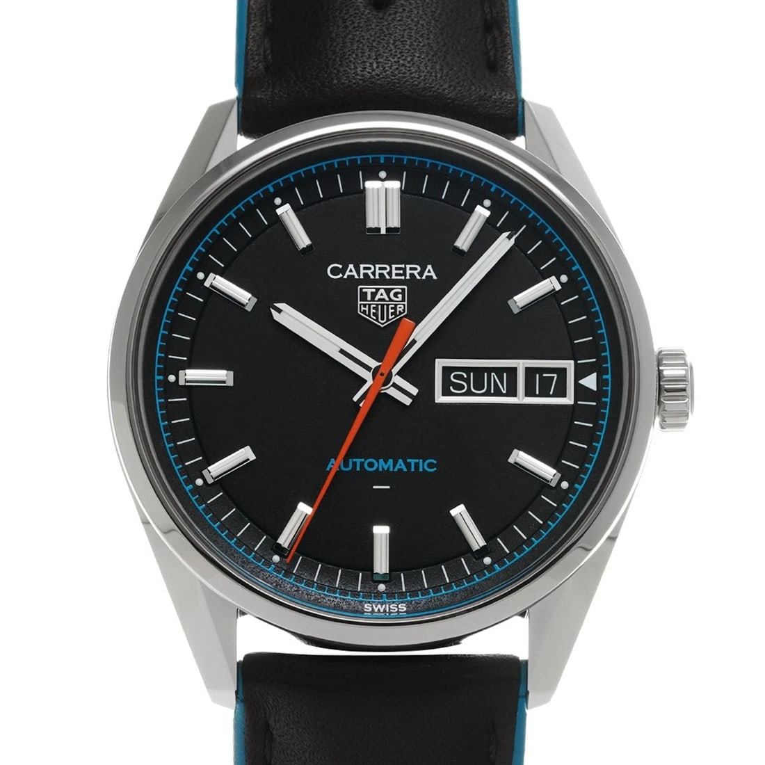 TAG HEUER CARRERA DAY-DATE BLACK/BLUE WATCH: TAG HEUER Carrera Day-Date Black/Blue WATCH Brand: TAG HEUER Type: Wristwatch Material: Band Material calf, Case Material Stainless steel Color: Dial Color Black/Blue Size: ??Case? H/about 41mm W/abou