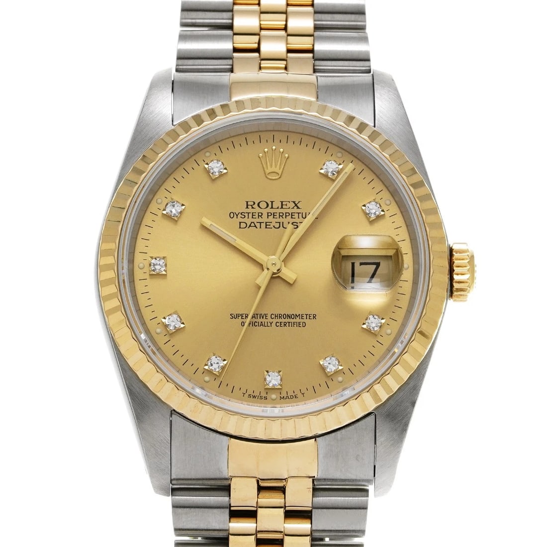 ROLEX DATEJUST CHAMPAGNE/DIAMOND WATCH: ROLEX Datejust Champagne/Diamond WATCH Brand: ROLEX Type: Wristwatch Material: Band Material Stainless steel/Yellow Gold, Case Material Stainless steel Color: Dial Color Champagne/Diamond Size: ??Case