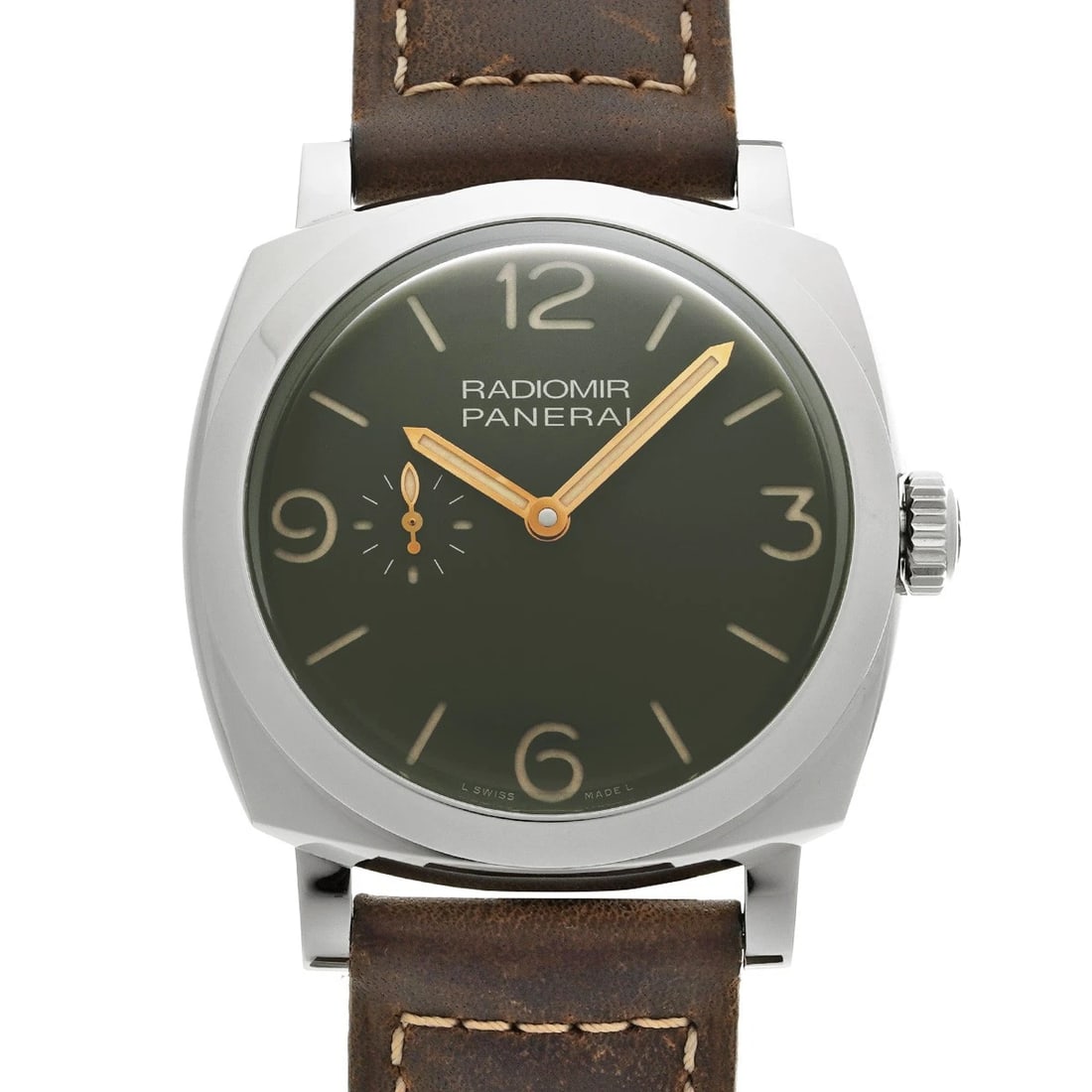 PANERAI RADIOMIR MILITARY GREEN WATCH: PANERAI Radiomir Military Green WATCH Brand: PANERAI Type: Wristwatch Material: Band Material leather, Case Material Stainless steel Color: Dial Color Military Green Size: ??Case? H/about 45mm W/about