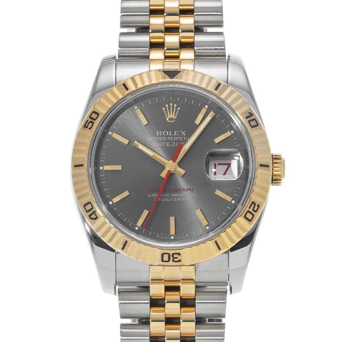 ROLEX DATEJUST TURN-O-GRAPH GRAY WATCH: ROLEX Datejust Turn-O-Graph Gray WATCH Brand: ROLEX Type: Wristwatch Material: Band Material Stainless steel/Yellow Gold, Case Material Stainless steel Color: Dial Color Gray Size: ??Case? H/about 36m