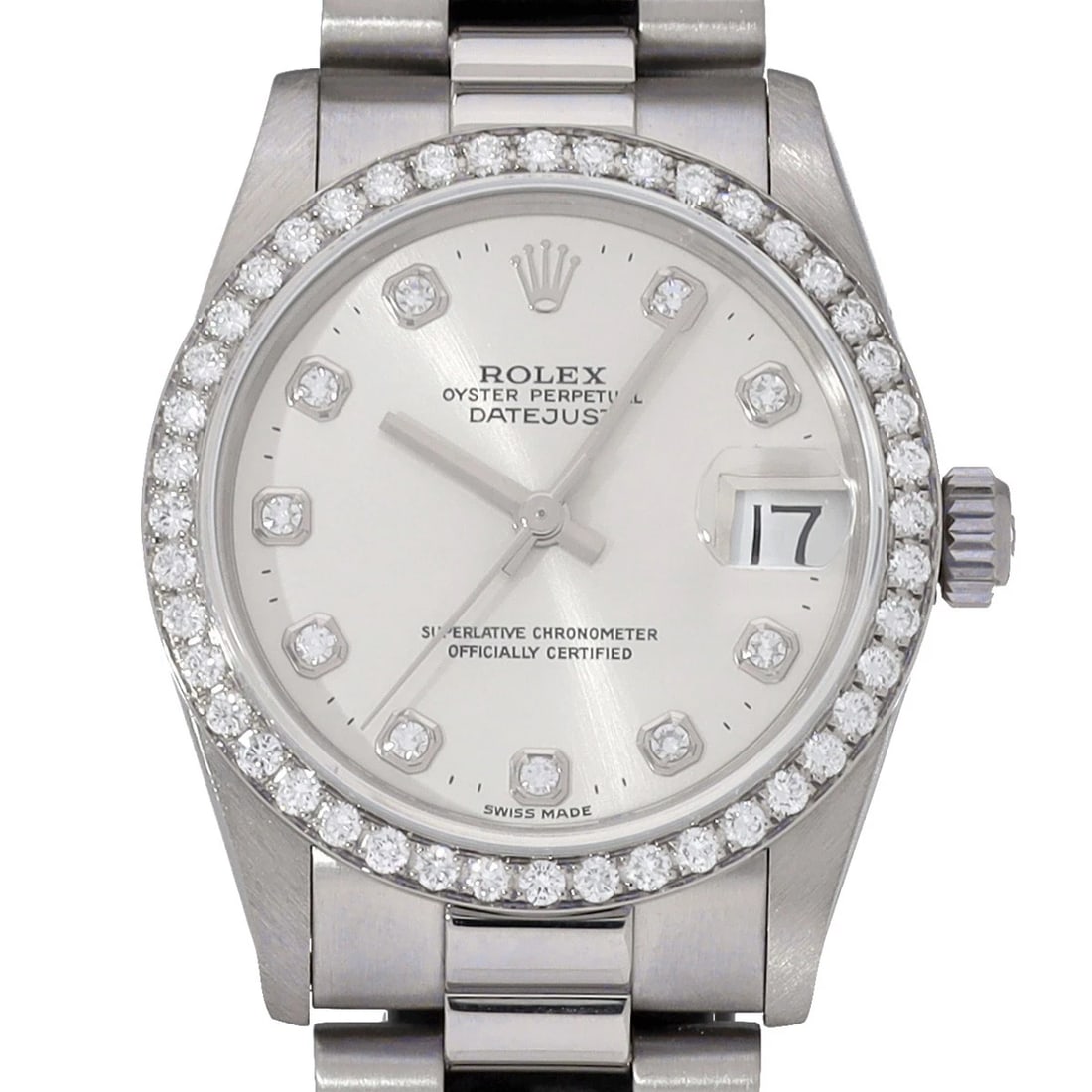 ROLEX DATEJUST SILVER/DIAMOND WATCH - 4